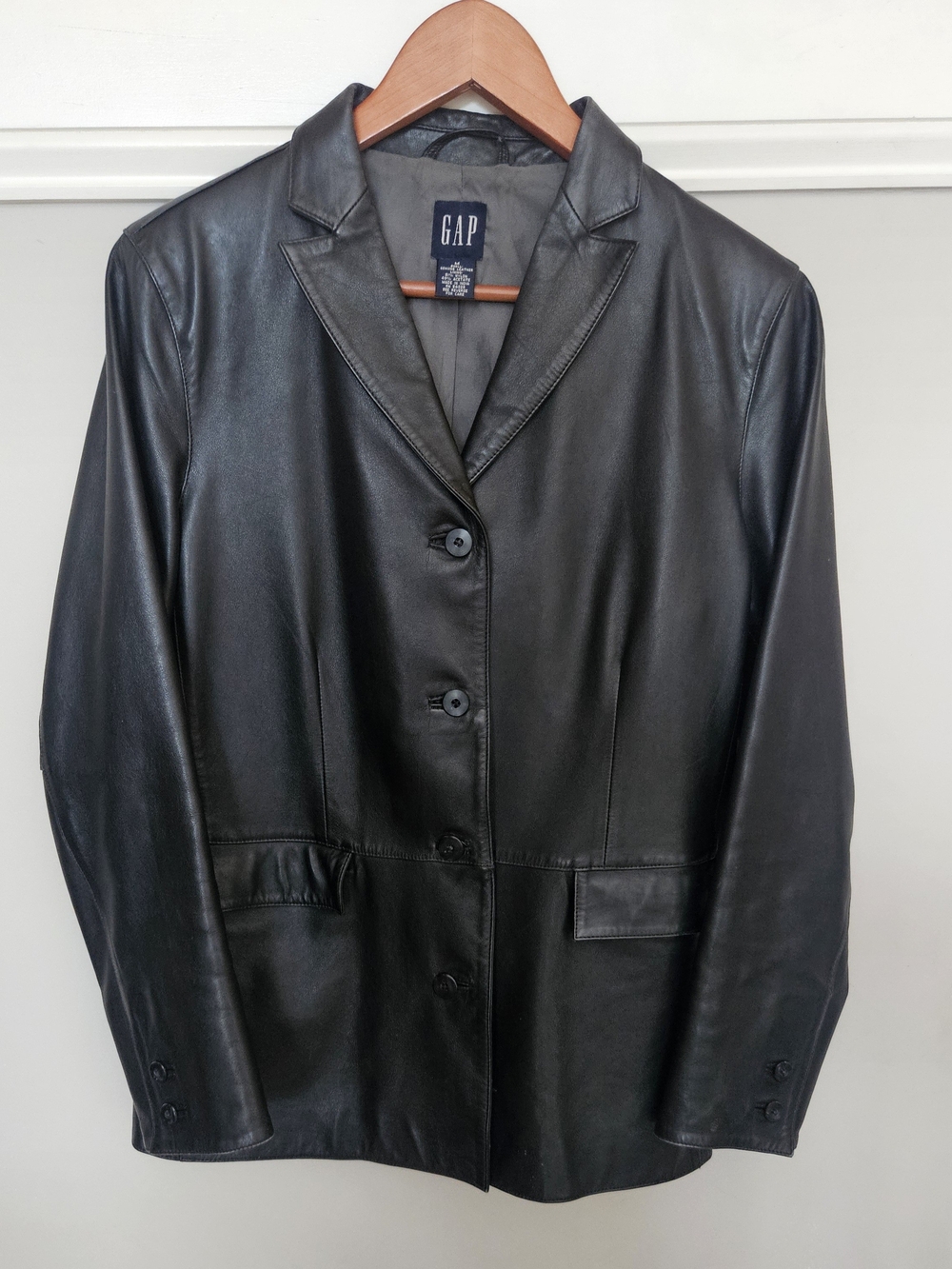 GAP Women's Black Leather Tailored Blazer Jacket Women’s M 90s Y2K
